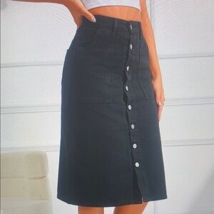 Black Button-Front Denim Skirt